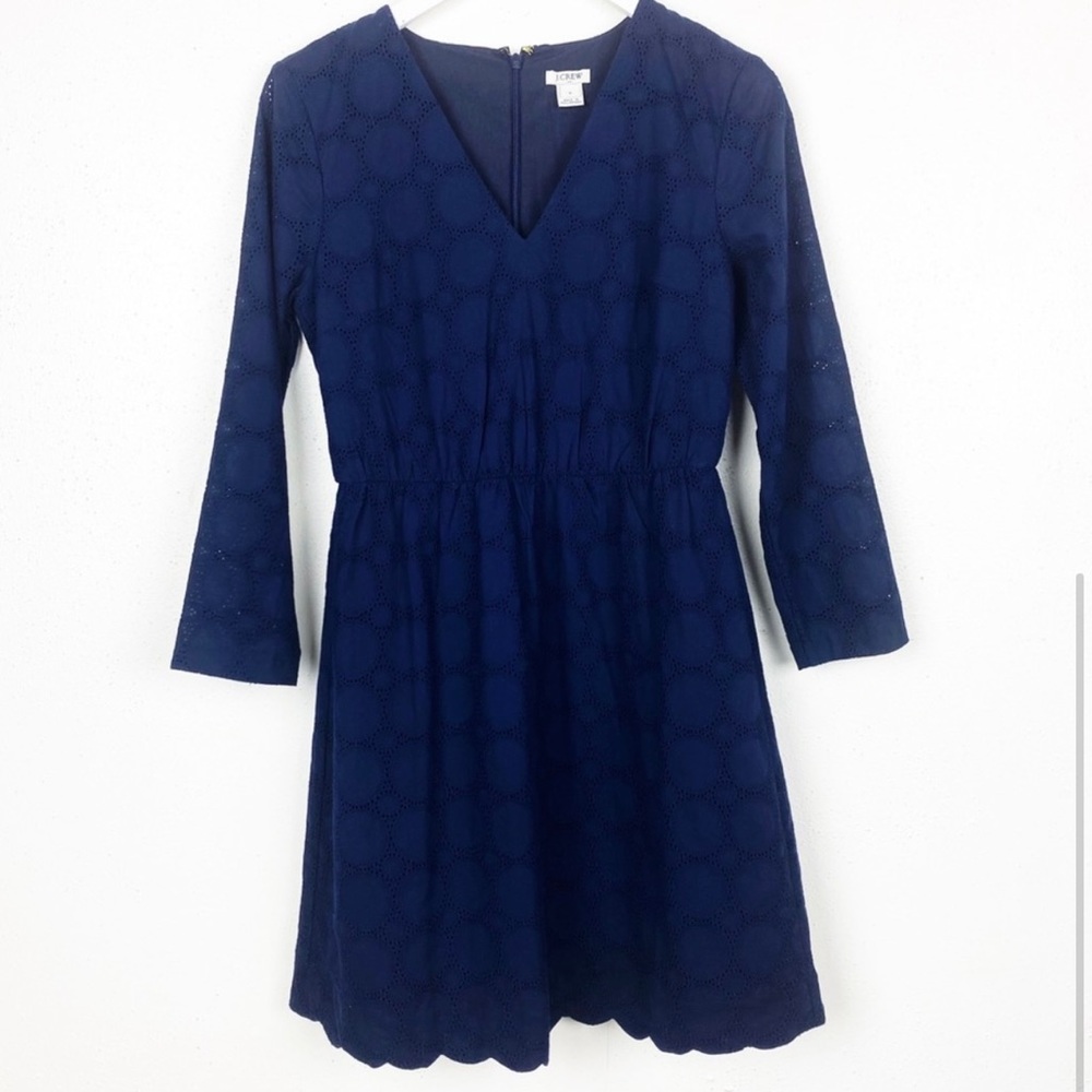 J. Crew Blue Eyelet long sleeve dress, size 8